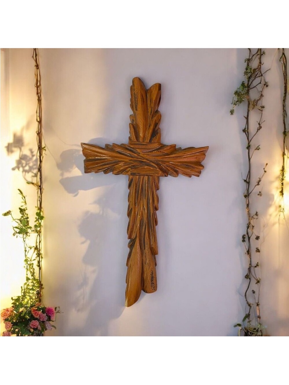 Rustic Carved Cypress Wood
Hanging Religious Cross Designed
By Ches Gonzales 10"